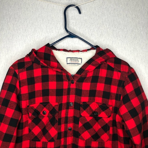 Boston Traders Shacket Women’s S Button Up Buffalo Plaid Sherpa Lined Hoodie - Picture 2 of 15